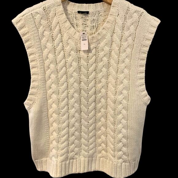 Talbots Vest NWT Women's XL Cable Knit Ivory Pullover V-Neck Fisherman Sweater - Picture 1 of 6